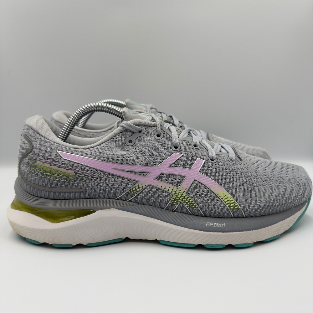 Asics Gel-Nimbus 24 Women Size 10 Running Shoes 1012B206 Grey Purple Lime